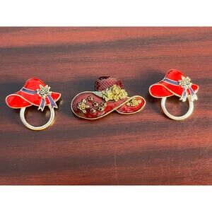 Red Hat Society Brooch Pin Lot of 3 Badge Holder Glasses Holder